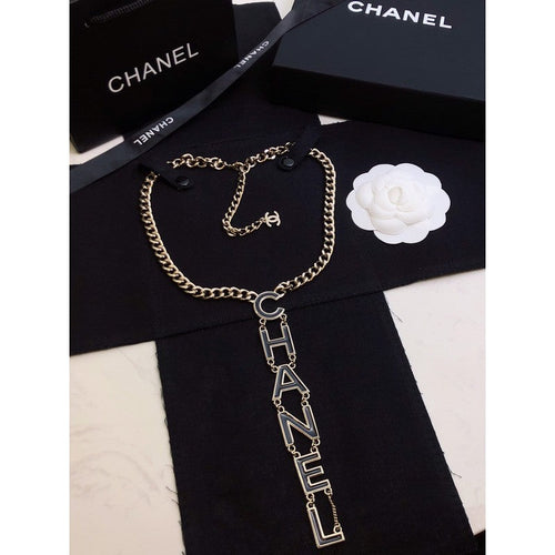 Chanel 22S Big Black Logo 18K Gold Necklace