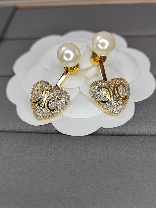 Celine Diamond Heart 18K Gold Earrings